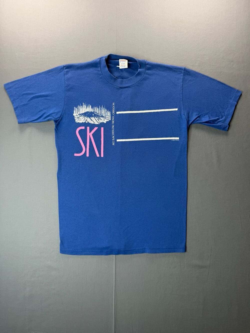 Vintage 80’s Mt. Bachelor Bend Oregon Ski T-Shirt Size M Blue